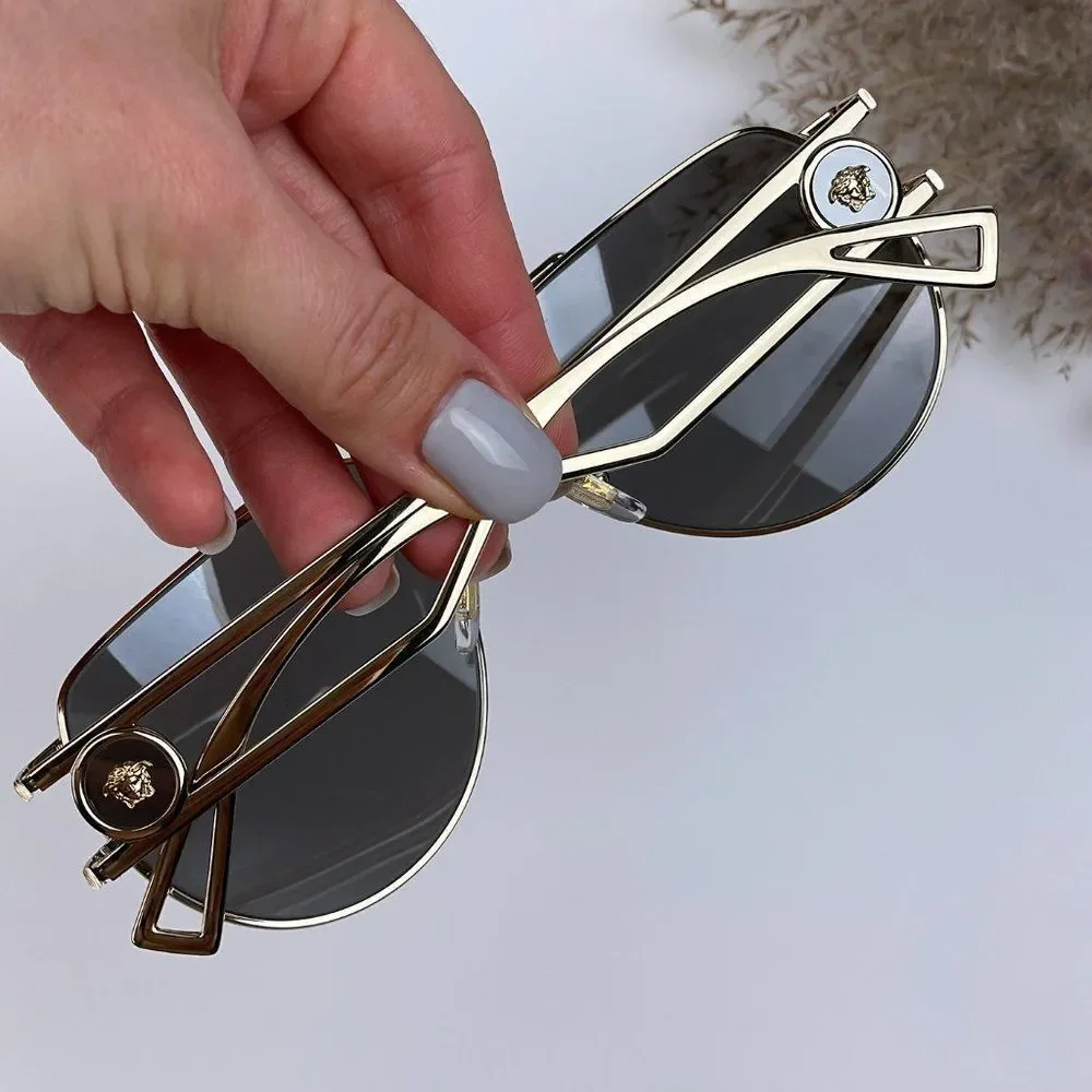 Versace VE2225 12526G Sunglasses Aviator Gold Gray Metal Mirrored Unisex